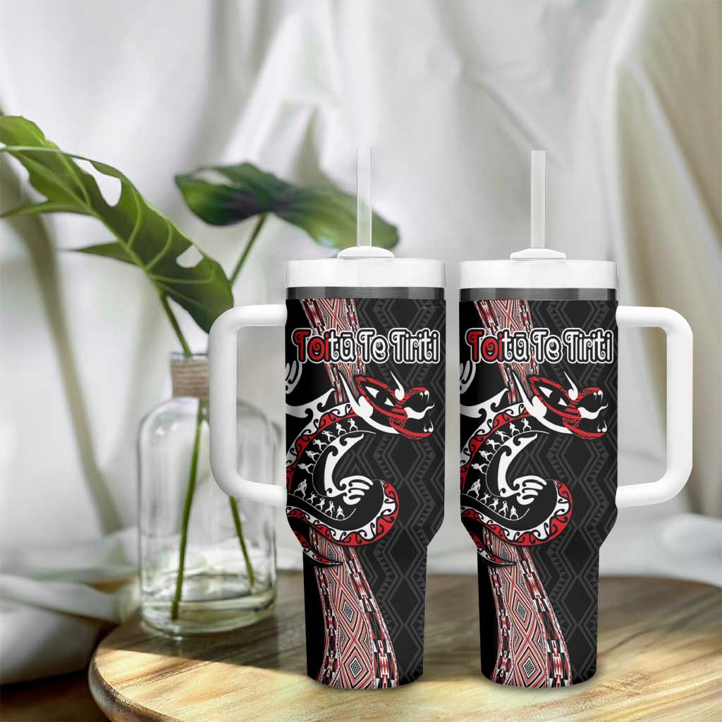 Aotearoa Toitu Te Tiriti Taniko Tumbler With Handle Maori Taniwha Haka - Honour the Treaty LT03 - Polynesian Pride