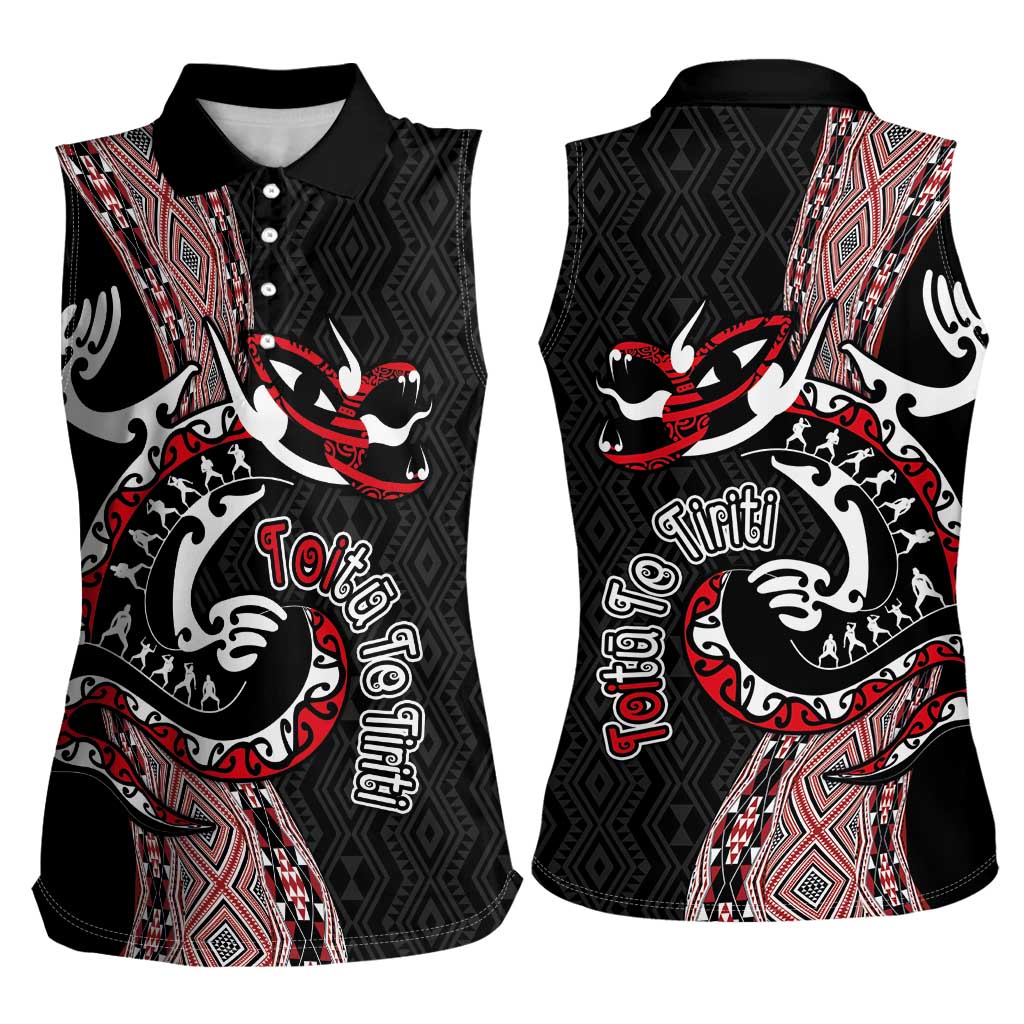 Aotearoa Toitu Te Tiriti Taniko Women Sleeveless Polo Shirt Maori Taniwha Haka - Honour the Treaty