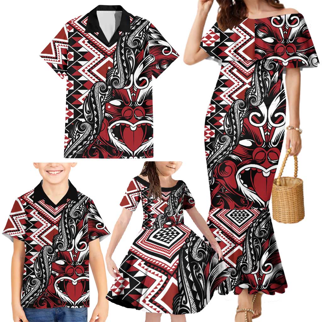 Aotearoa Maori Moko Art with Taniko Half Style Family Matching Mermaid Dress and Hawaiian Shirt LT03 - Polynesian Pride