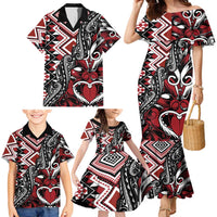 Aotearoa Maori Moko Art with Taniko Half Style Family Matching Mermaid Dress and Hawaiian Shirt LT03 - Polynesian Pride