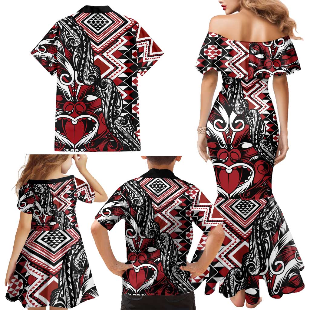 Aotearoa Maori Moko Art with Taniko Half Style Family Matching Mermaid Dress and Hawaiian Shirt LT03 - Polynesian Pride