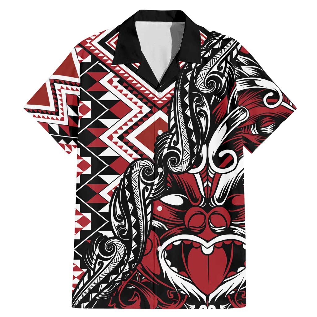 Aotearoa Maori Moko Art with Taniko Half Style Family Matching Mermaid Dress and Hawaiian Shirt LT03 Dad's Shirt - Short Sleeve Black - Polynesian Pride
