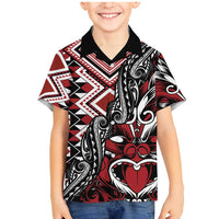 Aotearoa Maori Moko Art with Taniko Half Style Family Matching Mermaid Dress and Hawaiian Shirt LT03 Son's Shirt Black - Polynesian Pride
