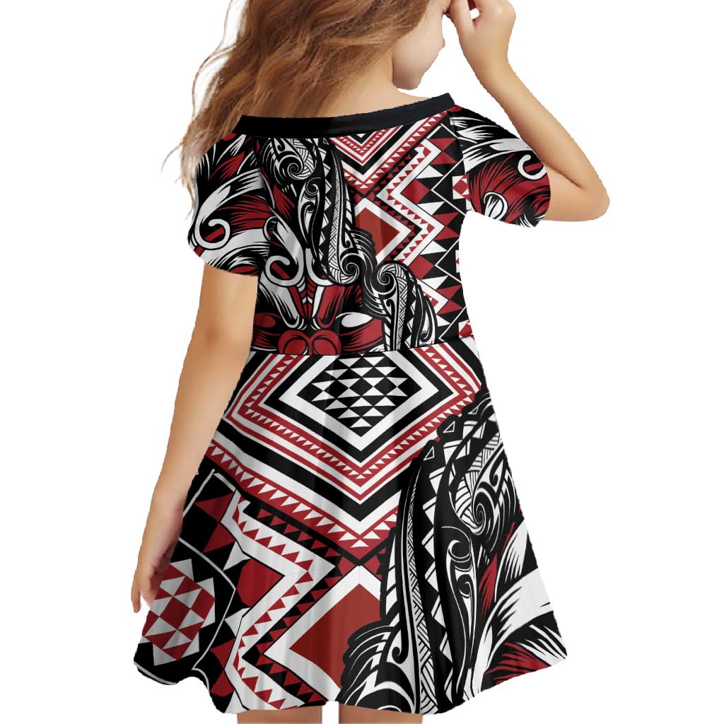 Aotearoa Maori Moko Art with Taniko Half Style Family Matching Off Shoulder Maxi Dress and Hawaiian Shirt LT03 - Polynesian Pride