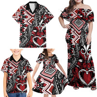 Aotearoa Maori Moko Art with Taniko Half Style Family Matching Off Shoulder Maxi Dress and Hawaiian Shirt LT03 - Polynesian Pride
