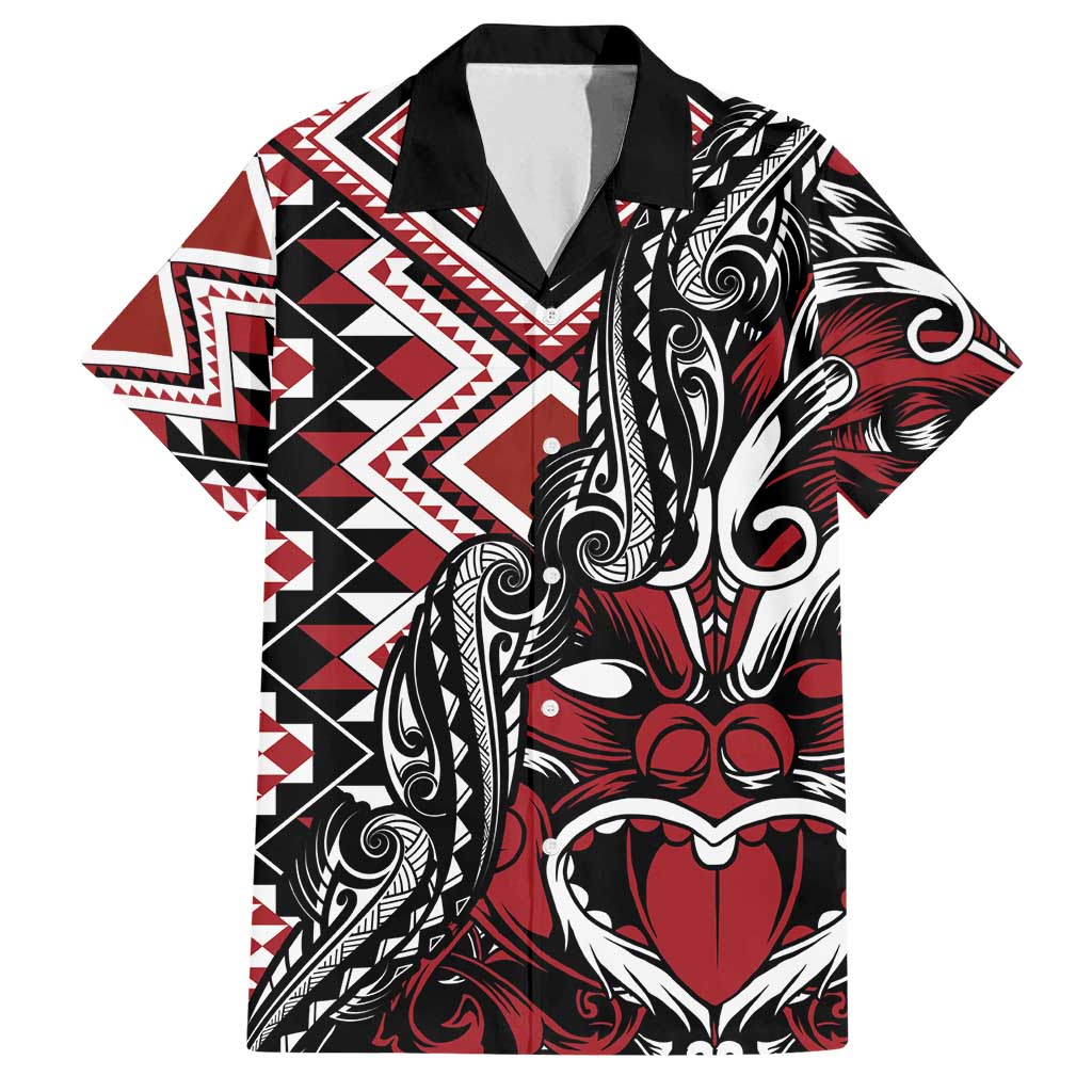 Aotearoa Maori Moko Art with Taniko Half Style Family Matching Off Shoulder Maxi Dress and Hawaiian Shirt LT03 Dad's Shirt - Short Sleeve Black - Polynesian Pride