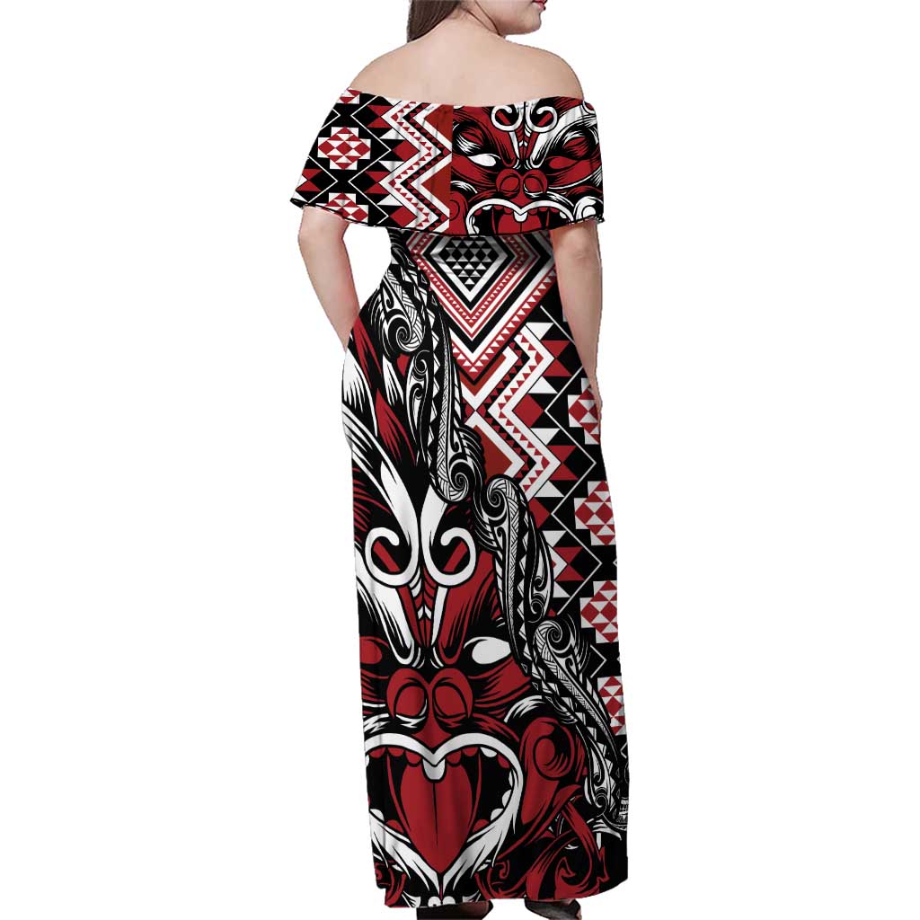 Aotearoa Maori Moko Art with Taniko Half Style Family Matching Off Shoulder Maxi Dress and Hawaiian Shirt LT03 - Polynesian Pride