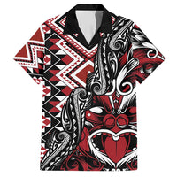 Aotearoa Maori Moko Art with Taniko Half Style Family Matching Off Shoulder Short Dress and Hawaiian Shirt LT03 Dad's Shirt - Short Sleeve Black - Polynesian Pride