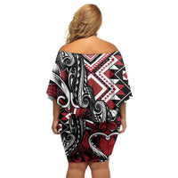 Aotearoa Maori Moko Art with Taniko Half Style Family Matching Off Shoulder Short Dress and Hawaiian Shirt LT03 - Polynesian Pride