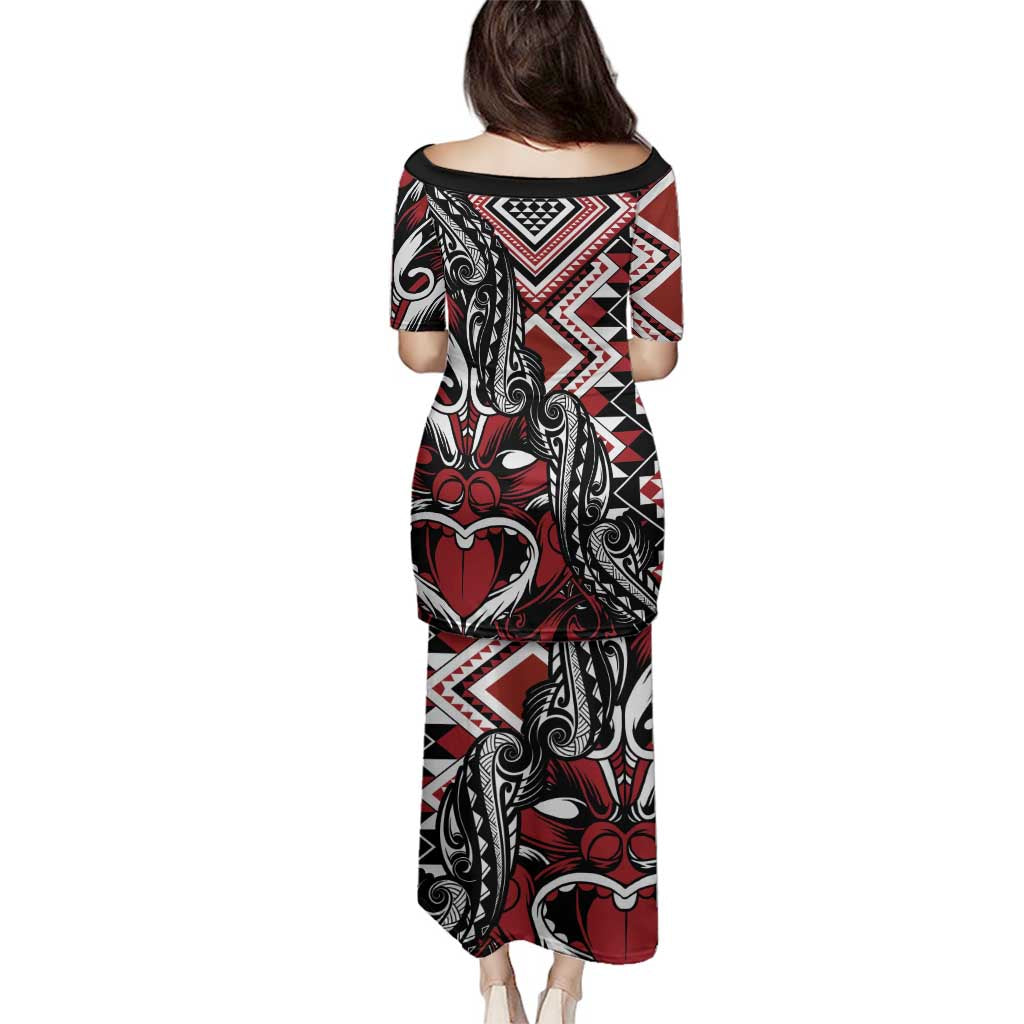 Aotearoa Maori Moko Art with Taniko Half Style Family Matching Puletasi and Hawaiian Shirt
