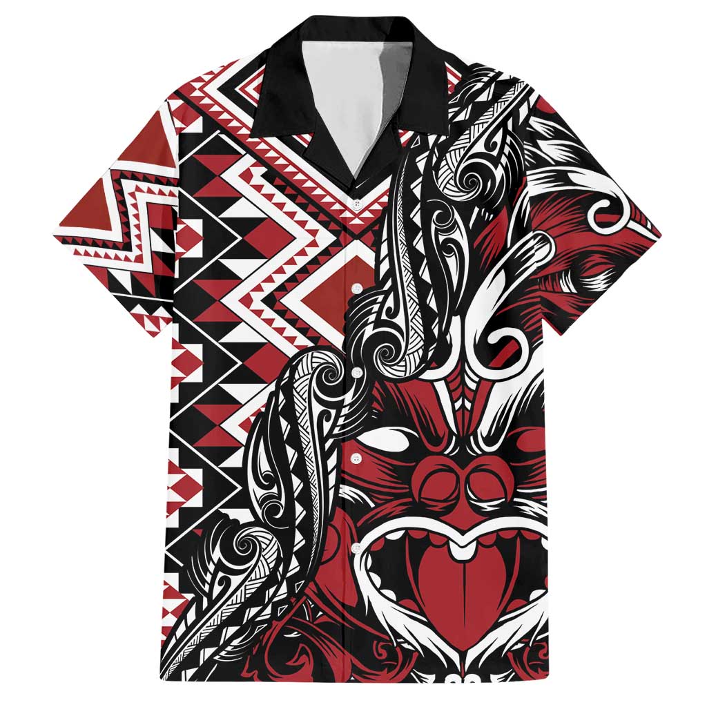 Aotearoa Maori Moko Art with Taniko Half Style Family Matching Short Sleeve Bodycon Dress and Hawaiian Shirt LT03 Dad's Shirt - Short Sleeve Black - Polynesian Pride