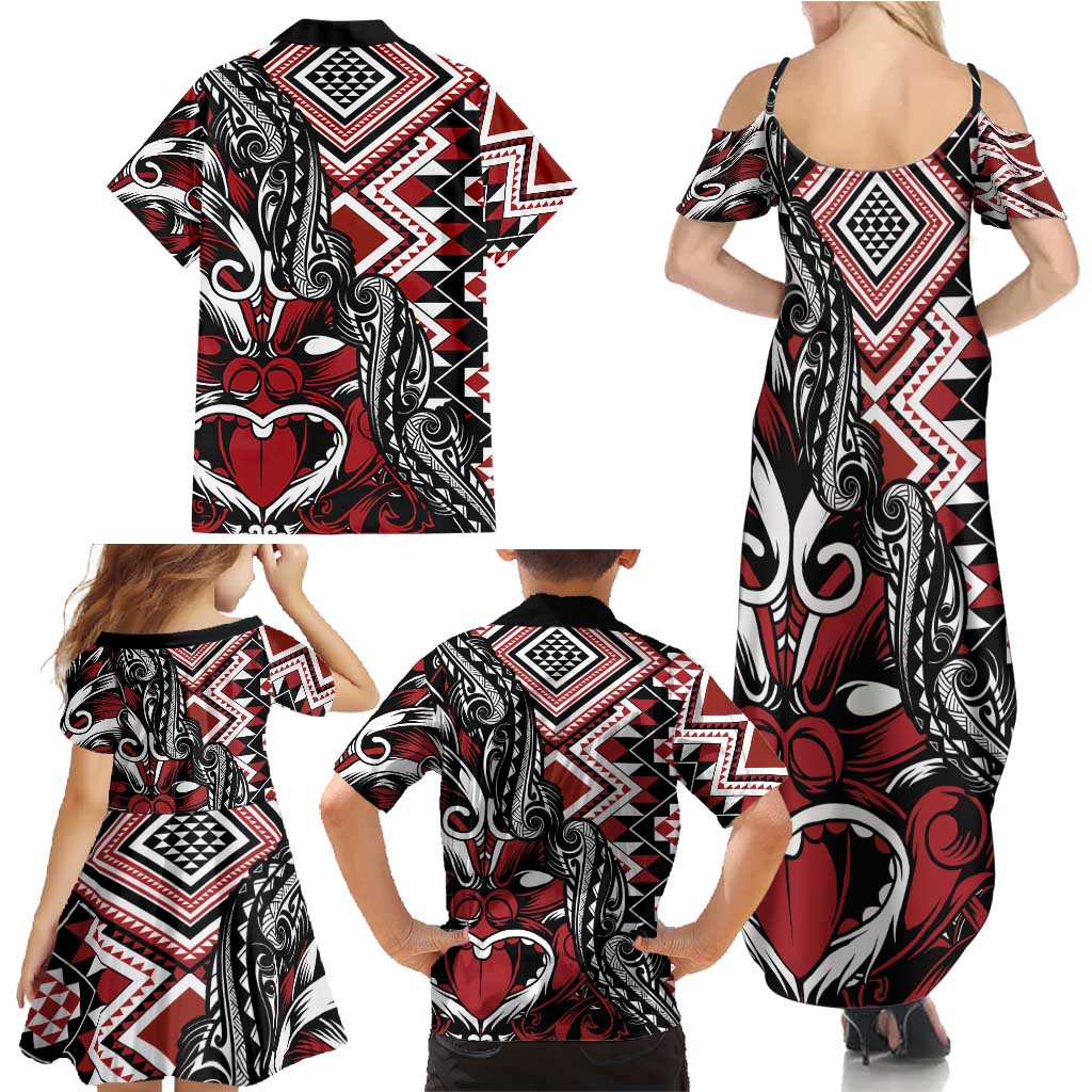 Aotearoa Maori Moko Art with Taniko Half Style Family Matching Summer Maxi Dress and Hawaiian Shirt LT03 - Polynesian Pride