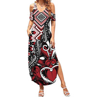 Aotearoa Maori Moko Art with Taniko Half Style Family Matching Summer Maxi Dress and Hawaiian Shirt LT03 Mom's Dress Black - Polynesian Pride