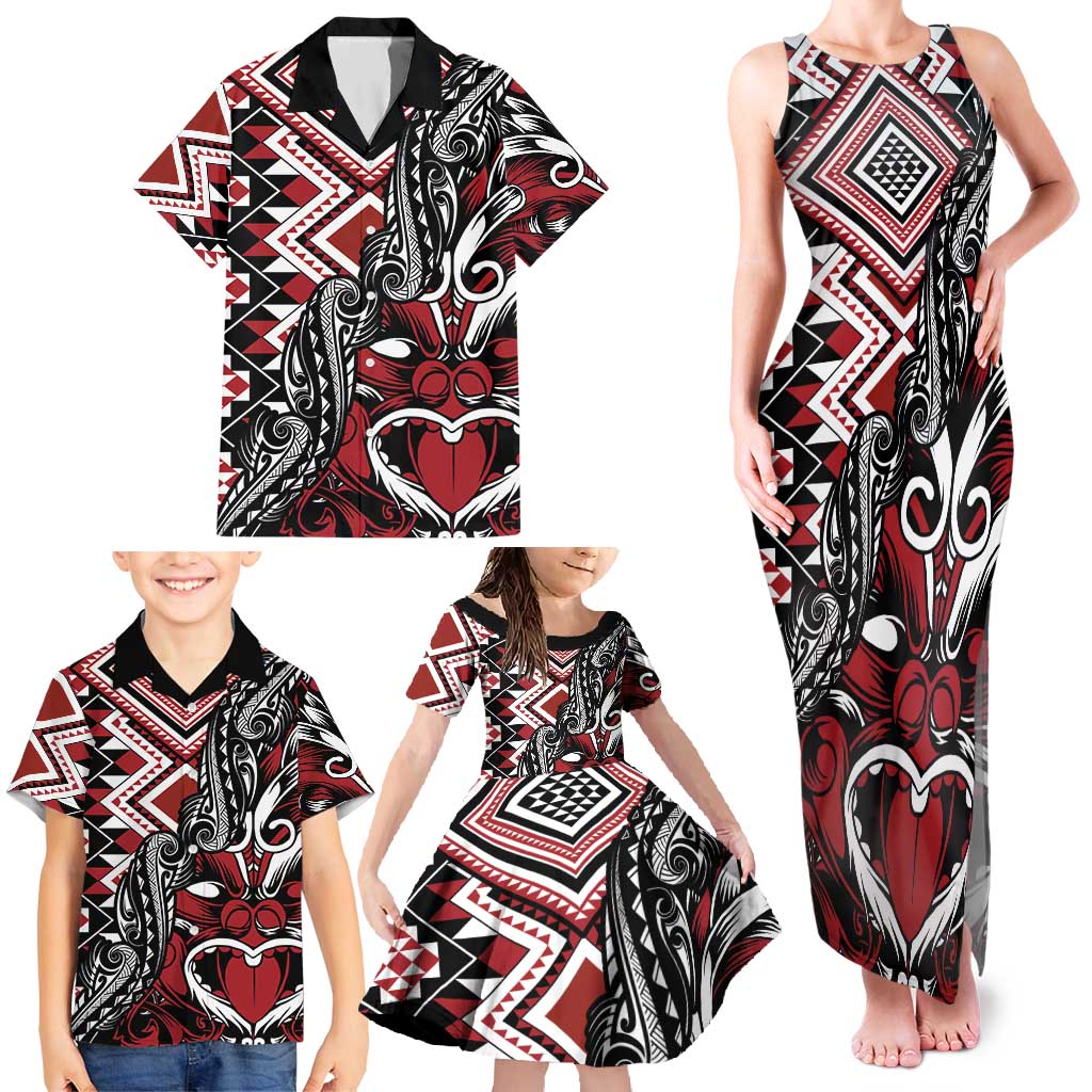 Aotearoa Maori Moko Art with Taniko Half Style Family Matching Tank Maxi Dress and Hawaiian Shirt LT03 - Polynesian Pride