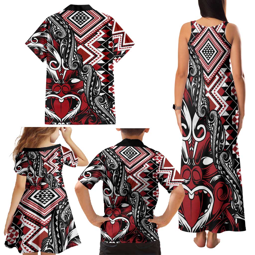 Aotearoa Maori Moko Art with Taniko Half Style Family Matching Tank Maxi Dress and Hawaiian Shirt LT03 - Polynesian Pride