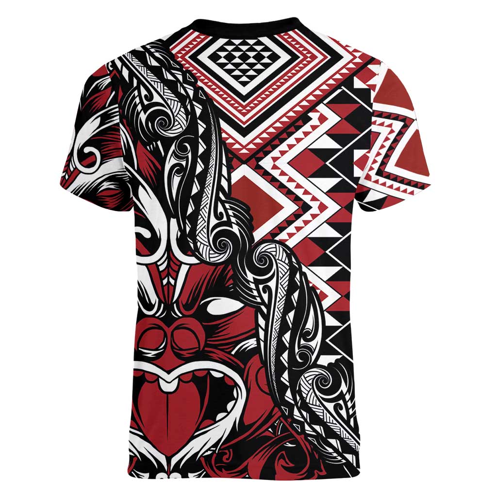 Aotearoa Maori Moko Art with Taniko Half Style Women V-Neck T-Shirt