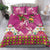 Hawaiian Lei Turtle and Plumeria Bedding Set Polynerian Art Tattoo-Plum Pink Color