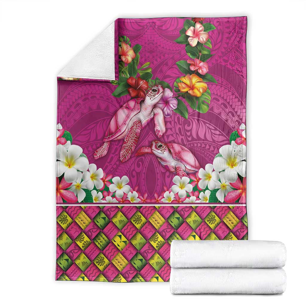 Hawaiian Lei Turtle and Plumeria Blanket Polynerian Art Tattoo-Plum Pink Color