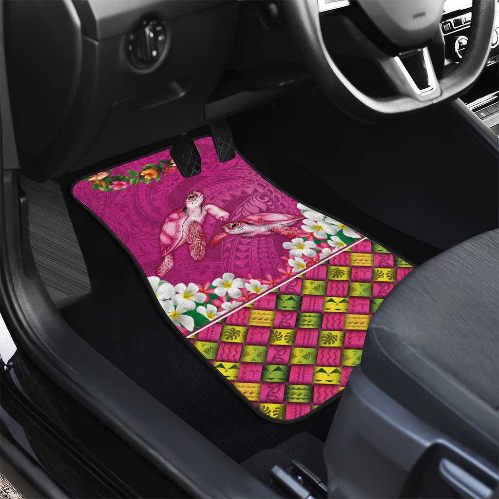 Hawaiian Lei Turtle and Plumeria Car Mats Polynerian Art Tattoo-Plum Pink Color