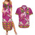 Hawaiian Lei Turtle and Plumeria Couples Matching Summer Maxi Dress and Hawaiian Shirt Polynerian Art Tattoo-Plum Pink Color