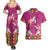Hawaiian Lei Turtle and Plumeria Couples Matching Summer Maxi Dress and Hawaiian Shirt Polynerian Art Tattoo-Plum Pink Color