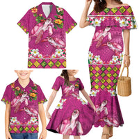 Hawaiian Lei Turtle and Plumeria Family Matching Mermaid Dress and Hawaiian Shirt Polynerian Art Tattoo-Plum Pink Color LT03 - Polynesian Pride