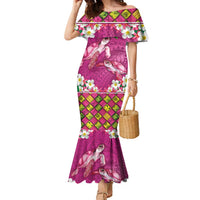 Hawaiian Lei Turtle and Plumeria Family Matching Mermaid Dress and Hawaiian Shirt Polynerian Art Tattoo-Plum Pink Color LT03 Mom's Dress Pink - Polynesian Pride