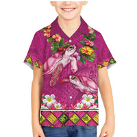 Hawaiian Lei Turtle and Plumeria Family Matching Mermaid Dress and Hawaiian Shirt Polynerian Art Tattoo-Plum Pink Color LT03 Son's Shirt Pink - Polynesian Pride