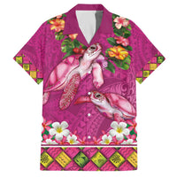 Hawaiian Lei Turtle and Plumeria Family Matching Off The Shoulder Long Sleeve Dress and Hawaiian Shirt Polynerian Art Tattoo-Plum Pink Color LT03 Dad's Shirt - Short Sleeve Pink - Polynesian Pride
