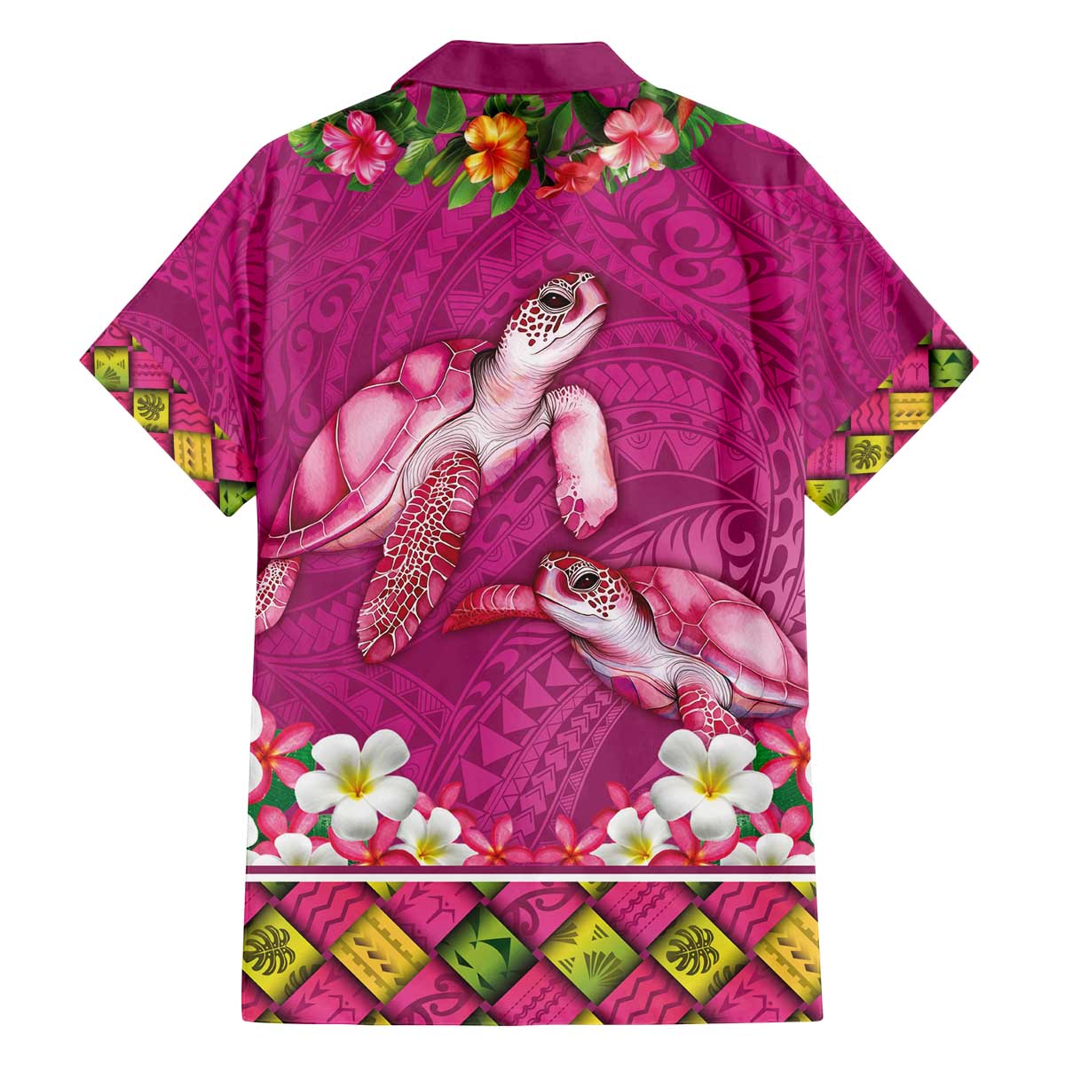 Hawaiian Lei Turtle and Plumeria Family Matching Off The Shoulder Long Sleeve Dress and Hawaiian Shirt Polynerian Art Tattoo-Plum Pink Color LT03 - Polynesian Pride