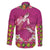 Hawaiian Lei Turtle and Plumeria Family Matching Off The Shoulder Long Sleeve Dress and Hawaiian Shirt Polynerian Art Tattoo-Plum Pink Color