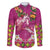 Hawaiian Lei Turtle and Plumeria Family Matching Off Shoulder Maxi Dress and Hawaiian Shirt Polynerian Art Tattoo-Plum Pink Color