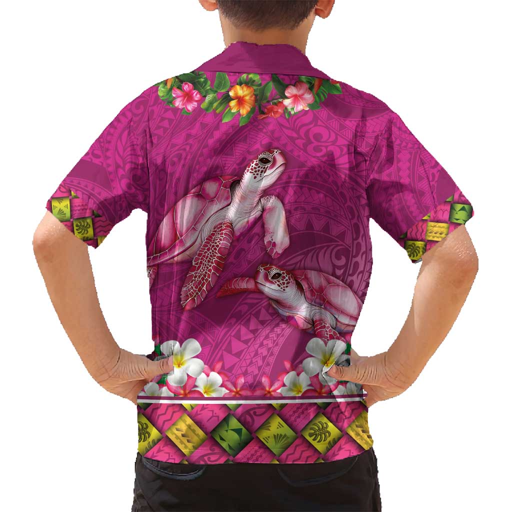 Hawaiian Lei Turtle and Plumeria Family Matching Off Shoulder Short Dress and Hawaiian Shirt Polynerian Art Tattoo-Plum Pink Color LT03 - Polynesian Pride