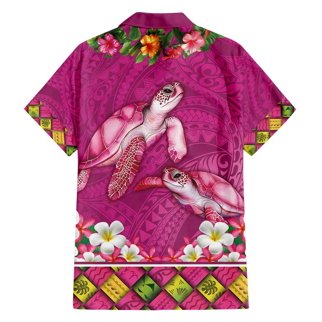 Hawaiian Lei Turtle and Plumeria Family Matching Off Shoulder Short Dress and Hawaiian Shirt Polynerian Art Tattoo-Plum Pink Color LT03 - Polynesian Pride