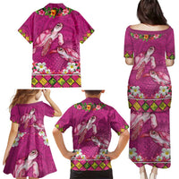 Hawaiian Lei Turtle and Plumeria Family Matching Puletasi and Hawaiian Shirt Polynerian Art Tattoo-Plum Pink Color LT03 - Polynesian Pride