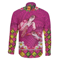 Hawaiian Lei Turtle and Plumeria Family Matching Short Sleeve Bodycon Dress and Hawaiian Shirt Polynerian Art Tattoo-Plum Pink Color LT03 - Polynesian Pride