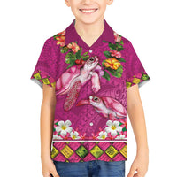 Hawaiian Lei Turtle and Plumeria Family Matching Short Sleeve Bodycon Dress and Hawaiian Shirt Polynerian Art Tattoo-Plum Pink Color LT03 Son's Shirt Pink - Polynesian Pride
