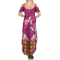 Hawaiian Lei Turtle and Plumeria Family Matching Summer Maxi Dress and Hawaiian Shirt Polynerian Art Tattoo-Plum Pink Color LT03 - Polynesian Pride