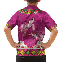 Hawaiian Lei Turtle and Plumeria Family Matching Tank Maxi Dress and Hawaiian Shirt Polynerian Art Tattoo-Plum Pink Color LT03 - Polynesian Pride