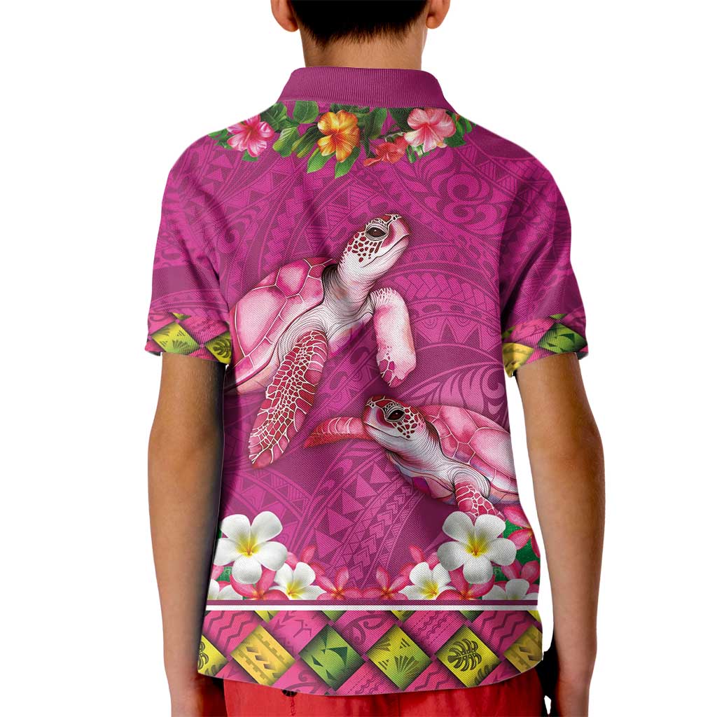 Hawaiian Lei Turtle and Plumeria Kid Polo Shirt Polynerian Art Tattoo-Plum Pink Color