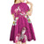 Hawaiian Lei Turtle and Plumeria Kid Short Sleeve Dress Polynerian Art Tattoo-Plum Pink Color