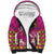 Hawaiian Lei Turtle and Plumeria Sherpa Hoodie Polynerian Art Tattoo-Plum Pink Color
