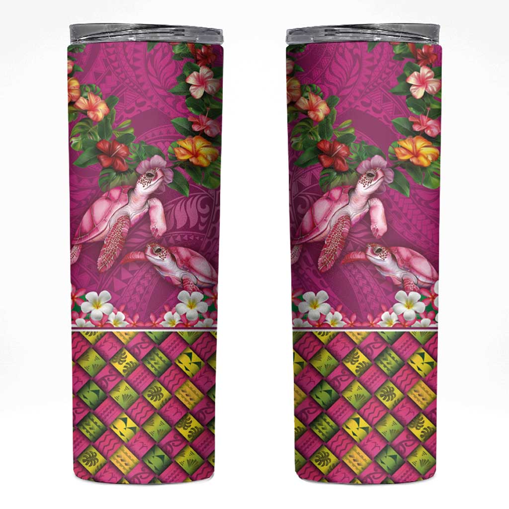 Hawaiian Lei Turtle and Plumeria Skinny Tumbler Polynerian Art Tattoo-Plum Pink Color LT03 Pink - Polynesian Pride