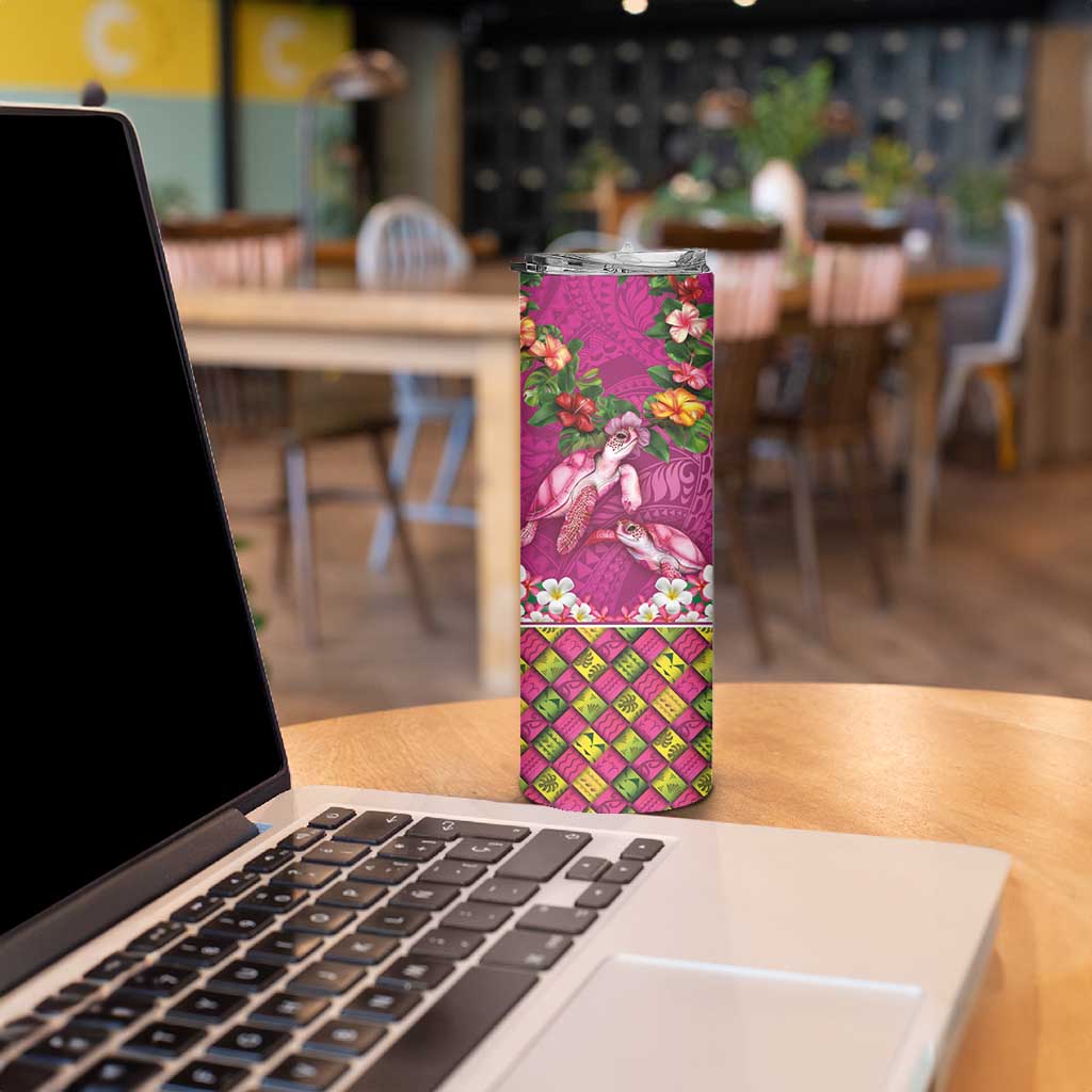 Hawaiian Lei Turtle and Plumeria Skinny Tumbler Polynerian Art Tattoo-Plum Pink Color LT03 - Polynesian Pride