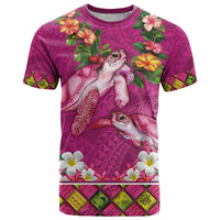 Hawaiian Lei Turtle and Plumeria T Shirt Polynerian Art Tattoo-Plum Pink Color