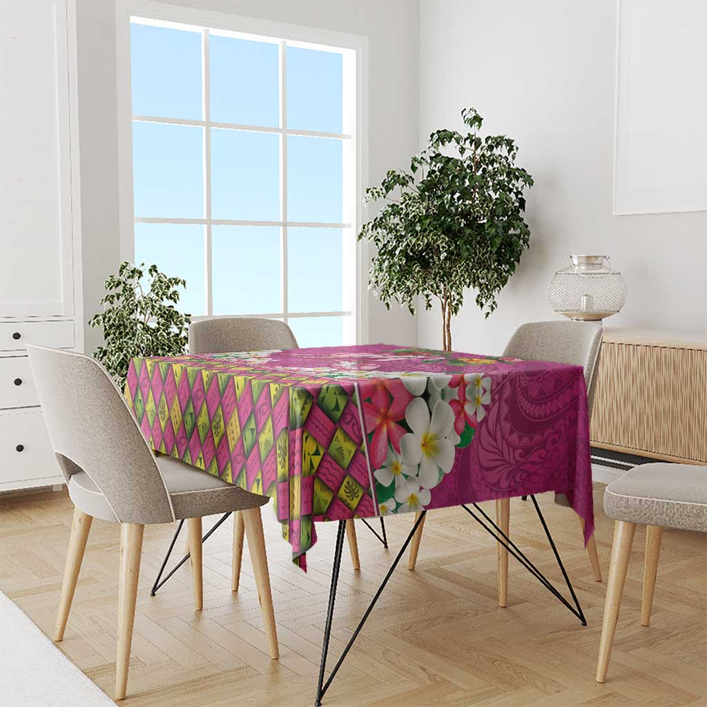Hawaiian Lei Turtle and Plumeria Tablecloth Polynerian Art Tattoo-Plum Pink Color