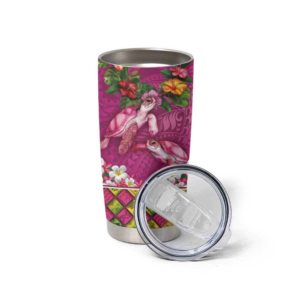 Hawaiian Lei Turtle and Plumeria Tumbler Cup Polynerian Art Tattoo-Plum Pink Color