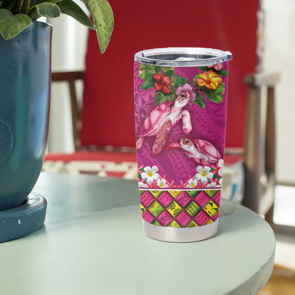 Hawaiian Lei Turtle and Plumeria Tumbler Cup Polynerian Art Tattoo-Plum Pink Color