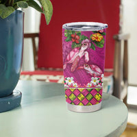 Hawaiian Lei Turtle and Plumeria Tumbler Cup Polynerian Art Tattoo-Plum Pink Color