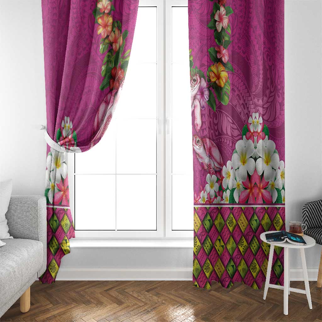 Hawaiian Lei Turtle and Plumeria Window Curtain Polynerian Art Tattoo-Plum Pink Color